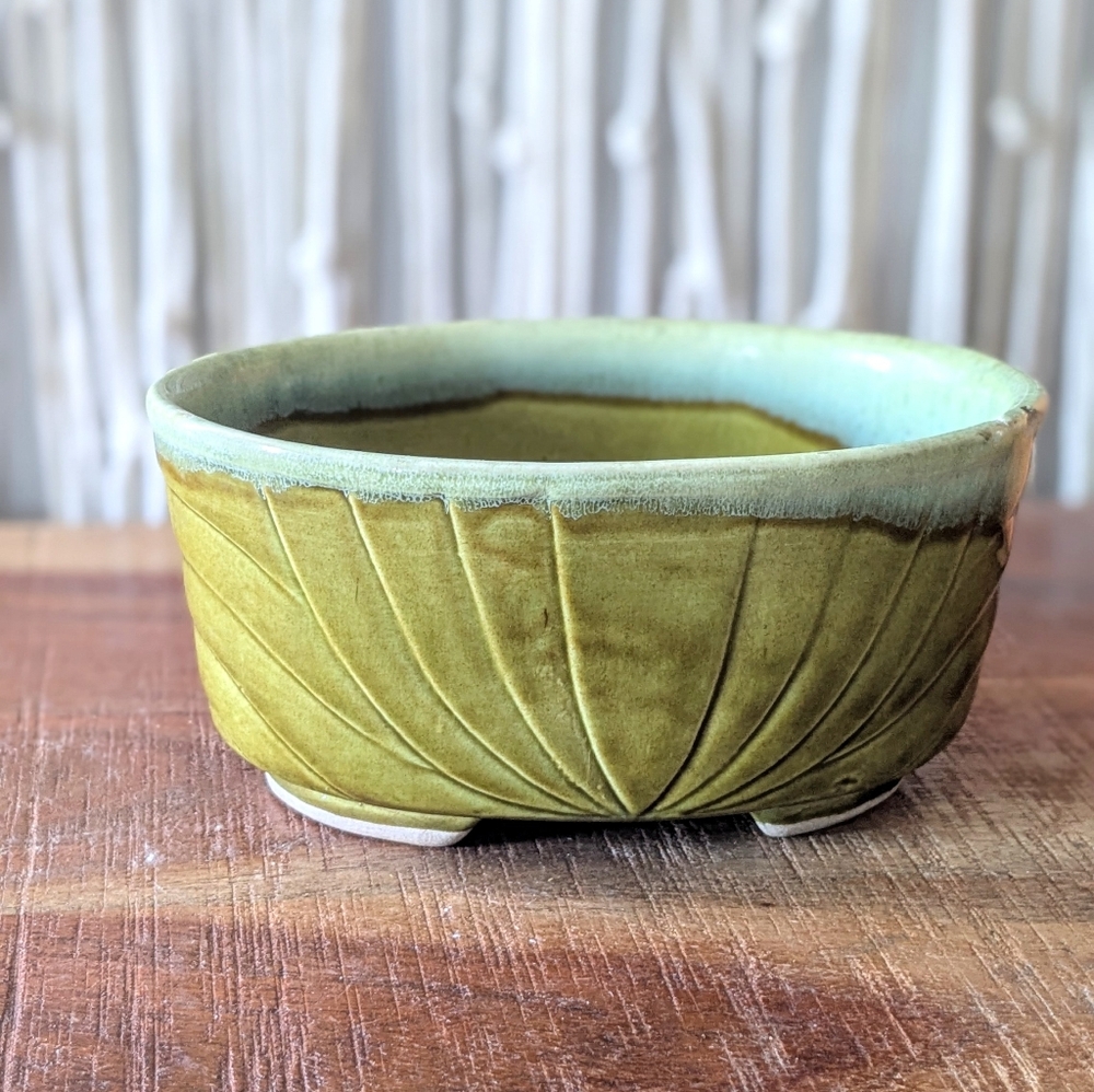 Vintage Green USA Pottery P-13 Oval Ceramic Planter – 3" Tall
